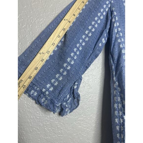 Rungolee Jacqueline Blouse Blue Floral Popover Top Ruffle Embroidered Size Small - Picture 10 of 11